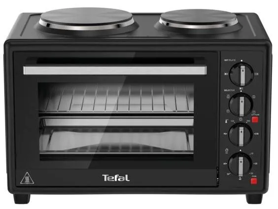 Печь электрическая Tefal Optimo , 32л, 1500Вт, механич., гриль, конвенция, 2 конфорки сверху, внутр.подсветка, черная