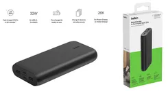 Акумулятор портативний літій-іонний Power Bank Belkin 26000мА·год, 32Вт, USB-A/USB-C PD PPS, чорний фото