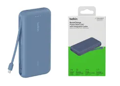 Аккумулятор портативный литий-ионный Power Bank Belkin 20000мА·ч, 30Вт, с интегрированным кабелем USB-C, синий фото