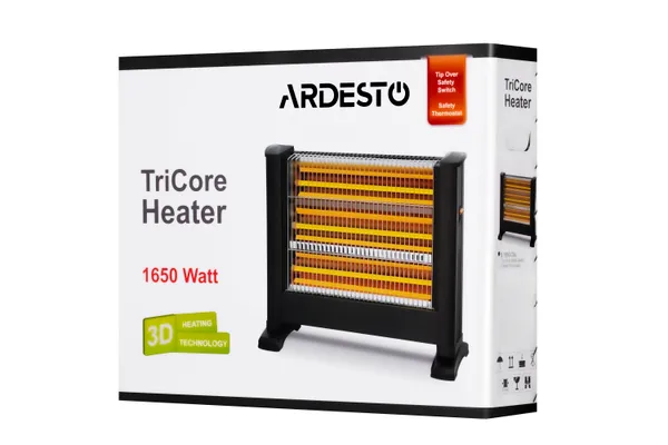 Обогреватель инфракрасный ARDESTO кварцевый, 15м2, 1650Вт, мех. упр-ние, напольный, чёрный купить онлайн