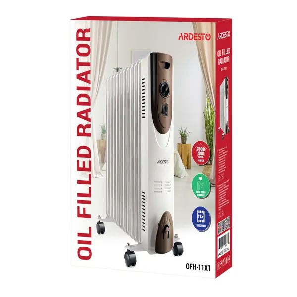 Обігрівач оливний ARDESTO, 25м2, 2500Вт, мех. упр-ння, 11 секцій, білий в наявності
