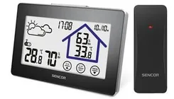Метеостанция Sencor, внутр/наруж измерение, АААх3+ААх2, темп-ра, влажность, время, прогноз погоды, чёрный фото