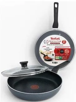 Сковорода ВОК з кришкою Tefal Generous Cook, 28см, алюміній, бакеліт, скло, чорний