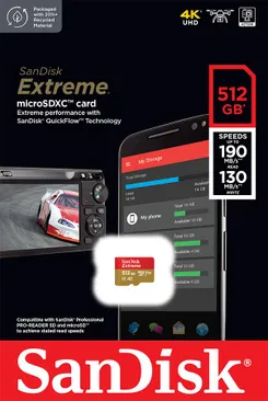 Карта пам'яті SanDisk microSD  512GB C10 UHS-I U3 R190/W130MB/s Extreme V30 фото