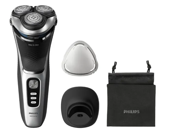 Бритва електр. Philips Series 3000,  бритв.головок-3, Li-Ion, сух.+влажн., триммер, индикат. заряда, чехол, серый