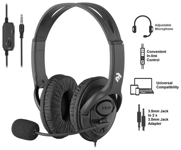 Гарнітура ПК стерео Over-ear 2E CH13 mini-jack, omni-mic, 1.2м, чорний