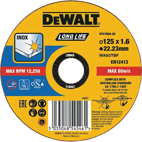 Диск отрезной по металлу DeWalt INOX Long Life 125х1.6х22.23мм
