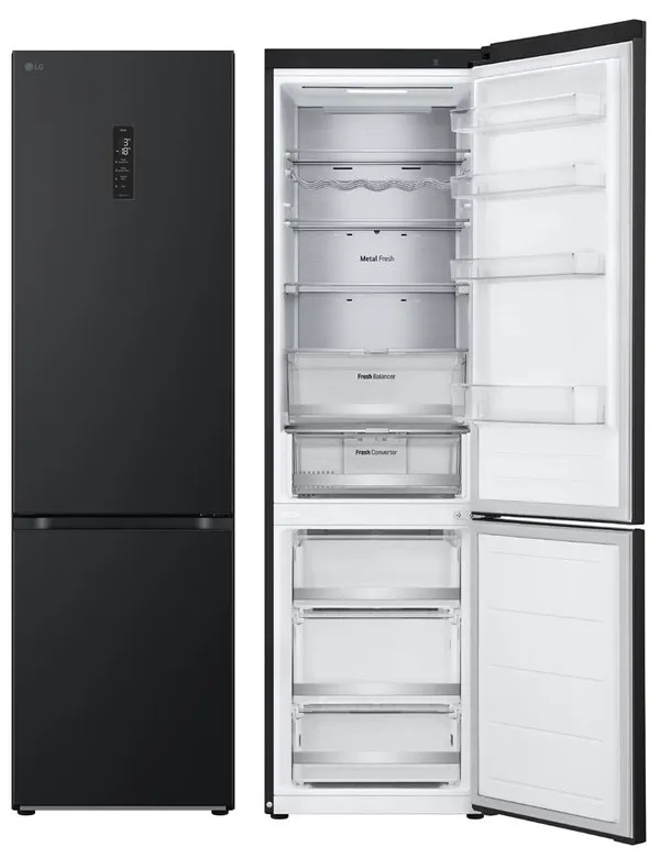 Холодильник LG з нижн. мороз., 203x60х68, холод.відд.-277л, мороз.відд.-107л, 2дв., А++, NF, інв., диспл зовн., Fresh Сonverter, Metal Fresh, чорний матовий