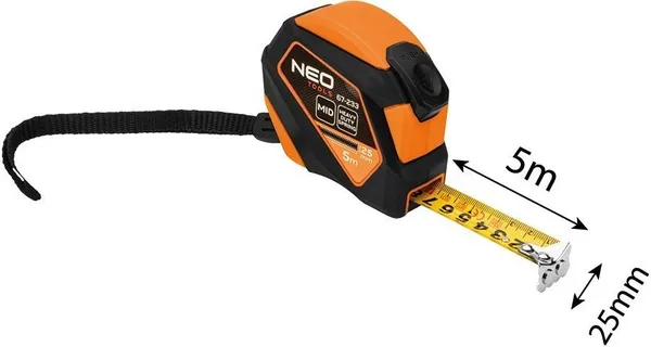 Рулетка Neo Tools, 5мx25мм, с фиксатором сматывания, магнит цена в Украине