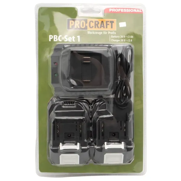 Комплект аккумулятор 20 В, 2 А/ч, 2 шт и зарядное устройство Procraft PBC-set1 купить онлайн