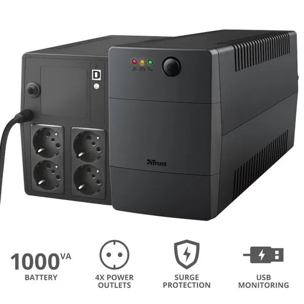 Джерело безперебійного живлення Trust Paxxon 1000VA UPS with 4 standard wall power outlets BLACK