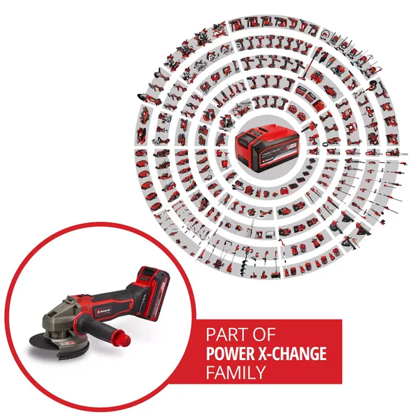 Шлифмашина угловая аккумуляторная Einhell TE-AG 18/125-2 Li 1x4.0 Ah, PXC, 18В, аккумулятор 4 Ач, 125 мм, 8500 об/мин, 2.32 кг в наличии