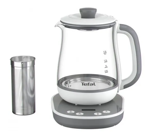 Електрочайник Tefal Tastea tea maker 1.5л, скло, заварник, біло-сірий