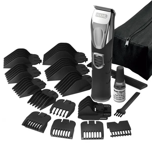 Тример WAHL Total Beard Grooming Kit, для бороди і вусів, мережа+акум., насадок-12, сталь, чорний