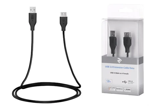 Кабель 2E USB-A - USB-AF (AM/AF) 3м Black