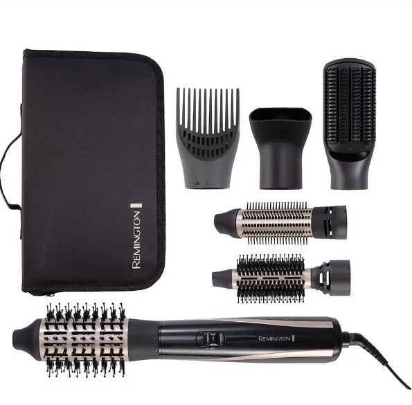 Фен-щетка Remington Blow Dry & Style Caring, 1200Вт, режимов-2, иониз-я, хол. обдув, кейс для хранения, керамика, черно-золотой