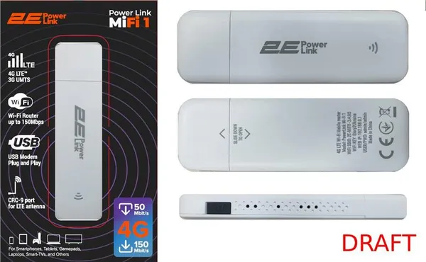 Мобільний маршрутизатор 2E PowerLink (MiFi-1 2024) LTE, Wi-Fi4, 1xUSB, 1xCRC9 білий