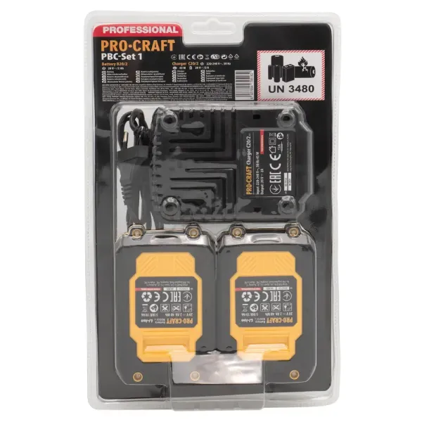 Комплект аккумулятор 20 В, 2 А/ч, 2 шт и зарядное устройство Procraft PBC-set1 с доставкой