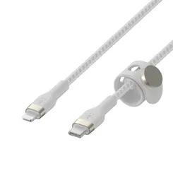 Кабель USB-C > Lightning зарядки/синхронизации Belkin 1м, Type-C, витой, силиконовый, с ремешком на магните, белый фото