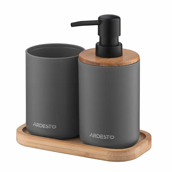 Набор для ванной камины ARDESTO Minimalism 360мл, 3 предмета, полипропилен, бамбук, серый темный