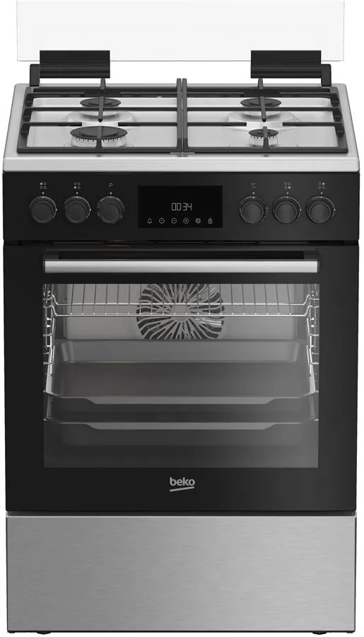 Плита Beko комби, 72л, 60x60см, дисплей, конвекция, чугун, черный
