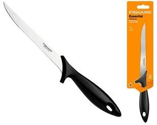 Кухонний ніж філейний Fiskars Essential, з гнучким лезом, 17.6см, нержавіюча сталь, пластик, чорний