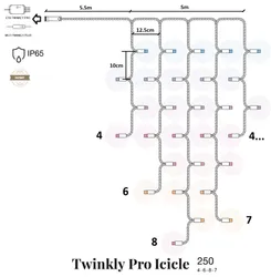 Smart LED Гирлянда Twinkly Pro Icicle AWW 250, IP65, AWG22 PVC Rubber белый фото