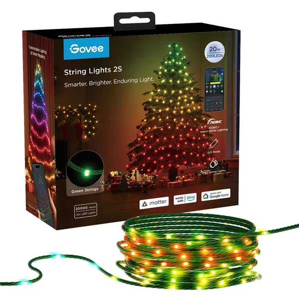 Герлянда Smart LED Govee H80C4 Christmas String Lights 2, RGBWIC, 20м, кабель прозорий