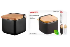 Цукорниця Ardesto Midori 12х12х11см, 840мл, кераміка, бамбук, чорна фото