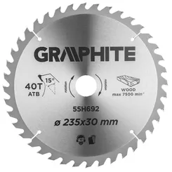 Диск пильний Graphite по дереву, 235х30мм, 40 зубів фото