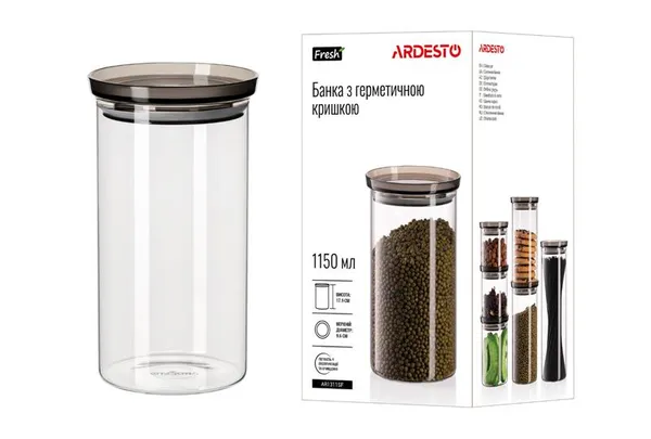 Банка для зберігання Ardesto Fresh, 1150мл, скло, пластик, прозорий