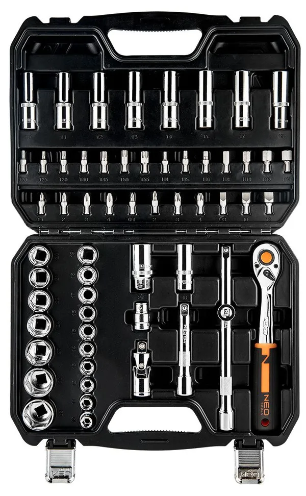 Набор инструментов Neo Tools, набор торцевых головок, 58 шт, 1/2", CrV, кейс фото №10