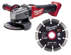 Шліфмашина кутова акумуляторна MILWAUKEE, M18 FSAG125X-0, діаметр 125мм + Диск алмазний MILWAUKEE DUH 125, діаметр 125мм (10шт) фото