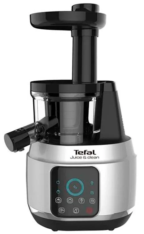 Соковыжималка Tefal Juice&Clean шнековая 150Вт, чаша-0.8л, жмых-0.8л, пластик, серебристо-черный