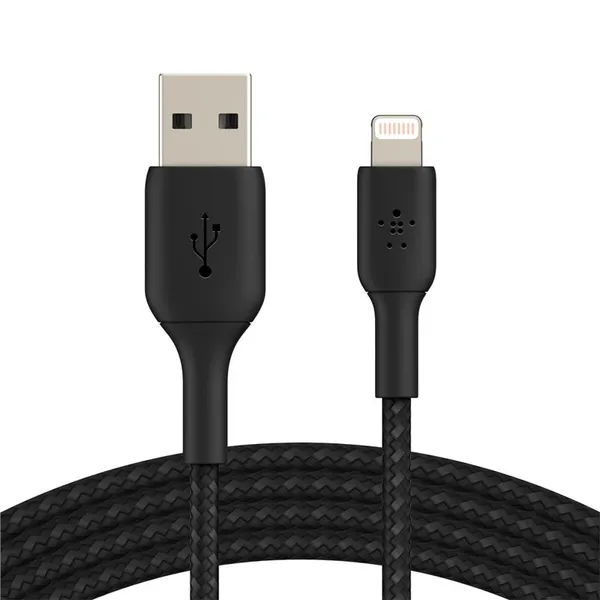 Кабель USB-A > Lightning заряджання/синхронізації Belkin 1м, 12Вт, плетений, чорний