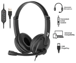 Гарнитура ПК стерео On-ear 2E CH12 USB, omni-mic, 2м, черный фото