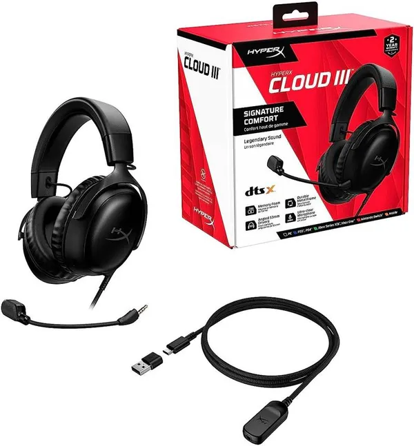 Гарнітура ігрова HyperX Cloud III, mini-jack/USB-A/USB-C, 1.2м/1.3м, чорний