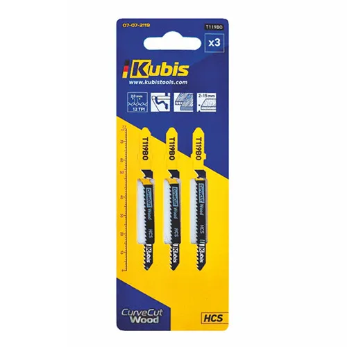 Пилки для лобзика 3 шт (дерево, ламинат, фанера, ДСП) Kubis 07-07-2119