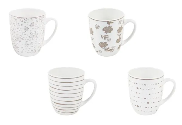 Набор чашек ARDESTO Ravenna, 4шт., 360мл, фарфор, бело-бежевый