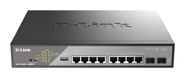 Комутатор D-Link DSS-200G-10MPP 8xGE PoE, 2xSFP, 242Вт, Некерований