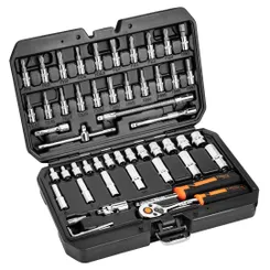 Набор инструментов Neo Tools, набор торцевых головок, 73 шт, 1/2", 1/4", CrV, кейс фото