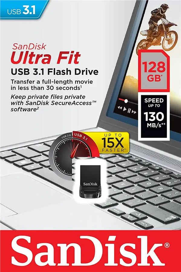 Накопичувач SanDisk  128GB USB 3.1 Type-A Ultra Fit Чорний