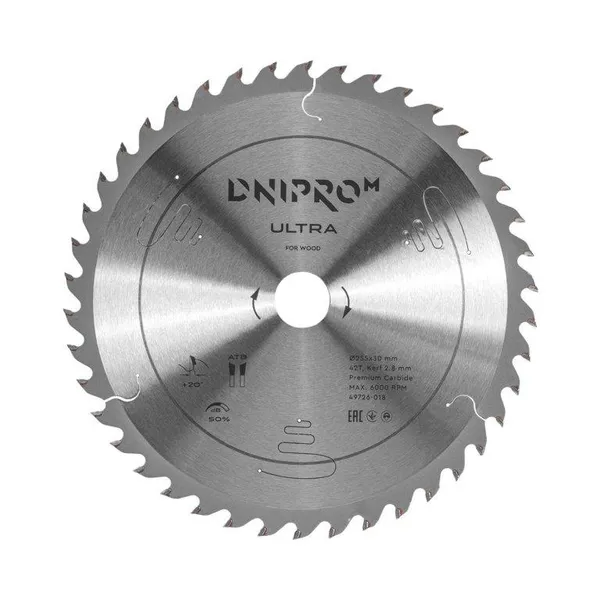 Пиляльний диск Dnipro-M ULTRA 255 мм 30 25.4 65Mn 42T (по дереву) фото №1
