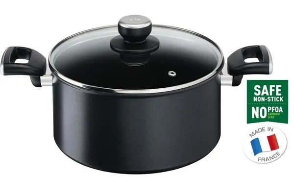 Каструля з кришкою Tefal Unlimited, 24см, 5.3л, алюміній, бакеліт, скло, чорний