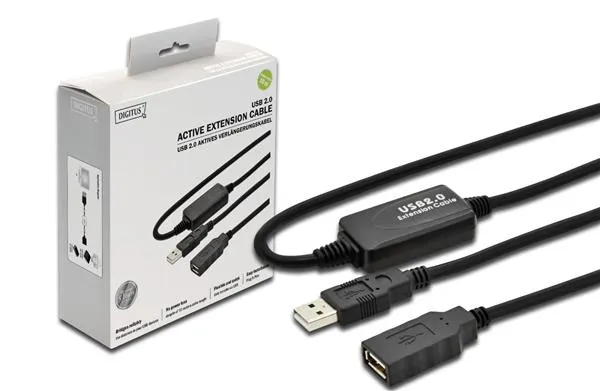 Кабель DIGITUS USB-A (M/F) зарядки/синхронизации, 10м, активный, черный