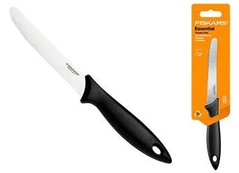 Кухонний ніж для томатів Fiskars Essential, 11.5см, нержавіюча сталь, пластик, чорний