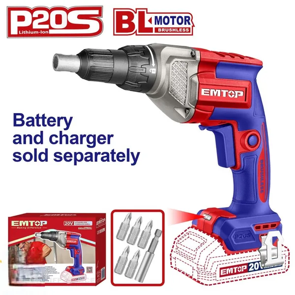 Шуруповерт акумуляторний по гіпсокартону EMTOP ECDSL20428 (без АКБ та ЗП)