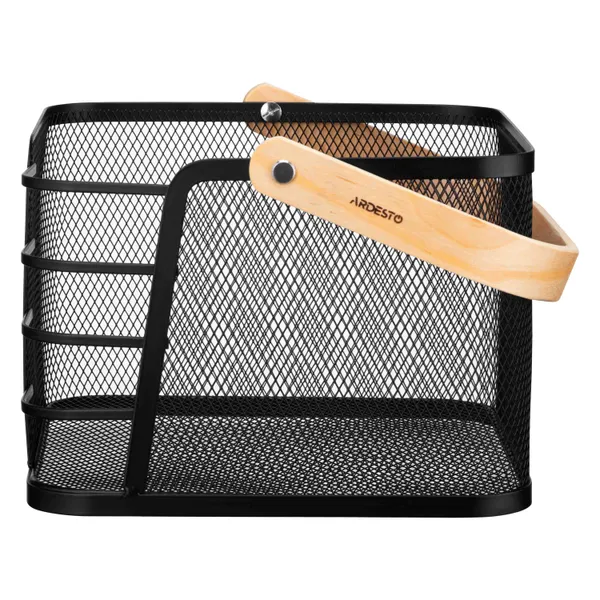 Корзина с ручкой ARDESTO Midori 24х23.5х16.1см, металл, дерево, черный цена в Украине