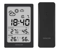 Метеостанция Sencor, внутр/наруж измерение,  AAAx2+AAx2, темп-ра, влажность, время, чёрный фото
