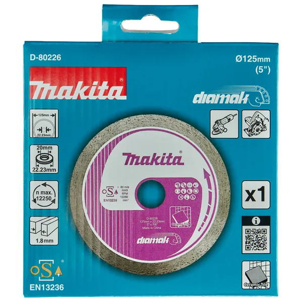 Заказать Алмазный диск по керамике сплошной 125x22,23 мм Makita (D-80226) с доставкой